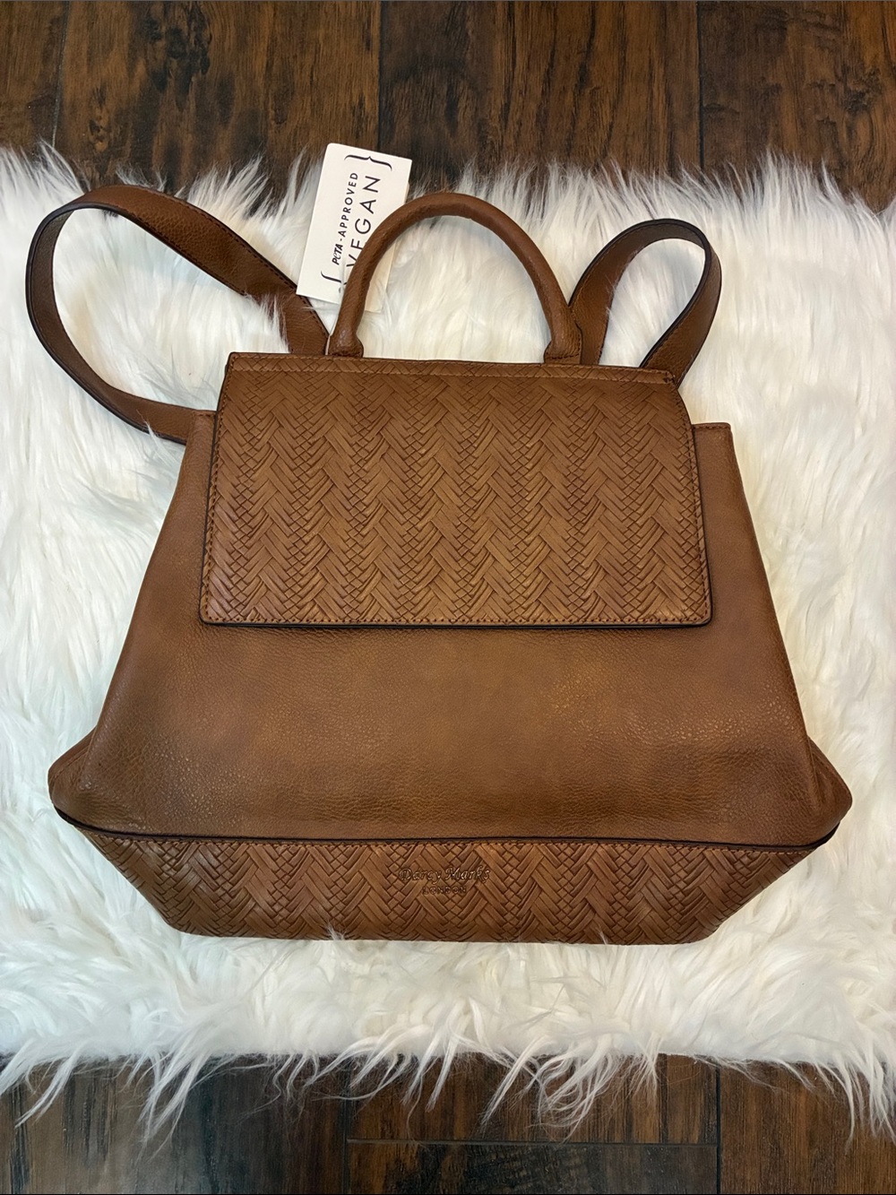 Darcy Marks Brown Woven-Flap Backpack NWT